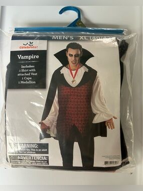 Vampire Halloween Costume 3 piece Mens size XL (40/42) NWT
